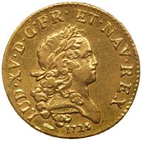 France. Louis XV (1715-1774). Gold Louis d'or Mirliton, grandes palmes, 1725-W