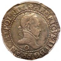 France. &Acirc;&frac12; Franc au col plat, 1587-O (Riom) PCGS AU50