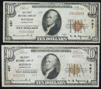 Pair of $10 National Bank Notes. First National Bank of Suffield, CT. Ch. 497.
