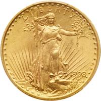 1908 $20 St. Gaudens. No Motto PCGS MS65