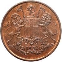 Bombay Presidency. Â¼ Anna, AH1249/1833 PCGS MS64 BR - 2