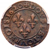 France. Double Tournois, 1620-G (Poitiers) PCGS Unc - 2