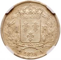 France. Franc, 1828-A (Paris) NGC AU55 - 2