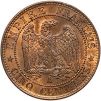 France. 5 Centimes, 1853-A PCGS MS65 RB - 2