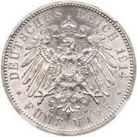 German States: Saxony. 5 Mark, 1914-E NGC Unc - 2