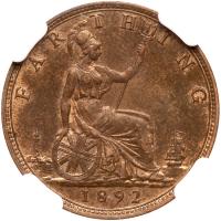 Great Britain. Farthing, 1892 NGC MS63 BR - 2