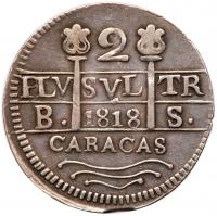 Venezuela - Caracas. 2 Reales, 1818-BS PCGS EF45