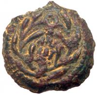 Ancient Judea. Procurator Valerium Gratus, 15-26 CE, AE Prutah (1.42g), 15/17 CE. Year 3 (16/17).