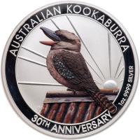 Australia. 2020-P Kookaburra 30th Anniversary Silver $1 Colorized Coin PCGS MS70