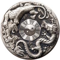 A Trio Set of Dragon and Tiger Pattern Silver Coins