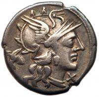 M. Junius Silanus <I>(moneyer)</I>. 145 BC. AR Denarius (19mm, 3.84g)