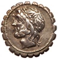 L. Cornelius Scipio Asiaticus <I>(moneyer)</I>, 106 BC. Serrated AR Denarius (19 mm 3.83 g)