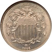 1866 Shield 5C NGC MS64