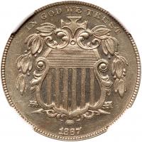 1867 Shield 5C. Rays NGC MS64