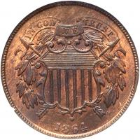 1864 2C. Lg Motto NGC MS65 RB