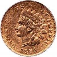 1864 Indian Head 1C. Bronze, with L PCGS MS64 RB