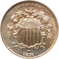 1876 Shield 5C NGC MS65