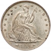 1874 Liberty Seated 50C. Arrows PCGS MS62