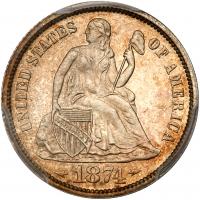 1874 Liberty Seated 10C. Arrows PCGS Proof 64