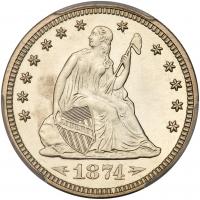 1874 Liberty Seated 25C. Arrows PCGS Proof 64