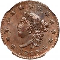 1820 Coronet Head 1C NGC MS64 BR