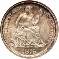 1876-CC Liberty Seated 10C NGC MS65