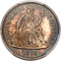 1860 Liberty Seated 10C PCGS Proof 65