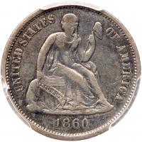 1860-O Liberty Seated 10C PCGS VF30