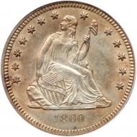 1860-O Liberty Seated 25C PCGS MS63