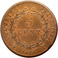 French Colonies. 5 Centimes, 1828-A PCGS MS64 BR - 2