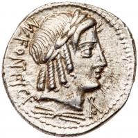 Mn. Fonteius C.f. Silver Denarius (3.57 g), 85 BC Nearly Mint State