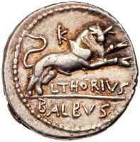 L. Thorius Balbus. Silver Denarius (3.96 g), 105 BC EF - 2