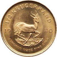 South Africa. Â½ Krugerrand, 1980 Choice Brilliant Unc - 2