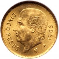 Mexico. 5 Pesos, 1906-M NGC MS66