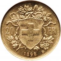 Switzerland. 20 Francs, 1898-B NGC MS62 - 2