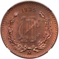 Mexico. 10 Centavos, 1935-Mo NGC MS66 BR