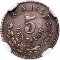 Mexico. 5 Centavos, 1876-Zs A NGC About Unc - 2