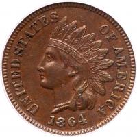 1864 Indian Head 1C. Bronze, with L PCGS AU50