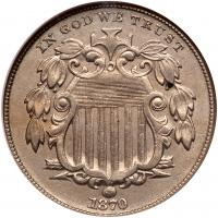 1870 Shield 5C NGC AU58