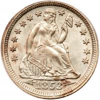 1853 Liberty Seated 10C. Arrows PCGS MS64