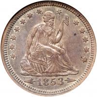 1853 Liberty Seated 25C. Arrows & Rays NGC AU55