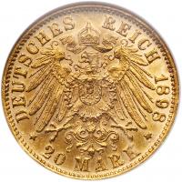 German States: WÃ¼rttemberg. 20 Marks, 1898-F ANACS EF40 - 2