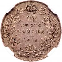 Canada. 25 Cents, 1911 NGC AU50 - 2