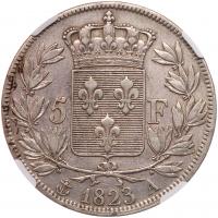 France. 5 Francs, 1823-A NGC About Unc - 2