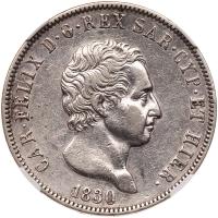 Italian States: Sardinia. 5 Lira, 1830-L NGC About Unc