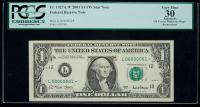 Nicely Circulated $1 2001 FRN L00000001*
