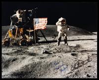 Apollo 16 John Young Leaping Saluting The Flag Photo Signed By The Crew.