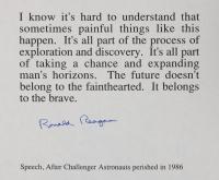 Reagan, Ronald 40th President: Autographed Quotation from Reagan's Speech on the Challenger Disaster, January 28, 1986