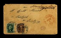 1859-60 5Â¢ brown ty II & 10Â¢ green ty V on cover