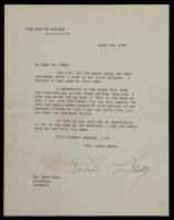 Coolidge, Calvin: Typed Letter Signed as President Regarding Maple Syrup from Vermont Dated April 1927